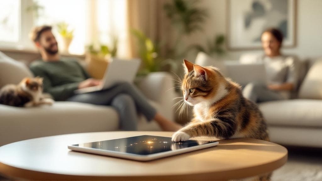 Owner reviewing cat play session summary